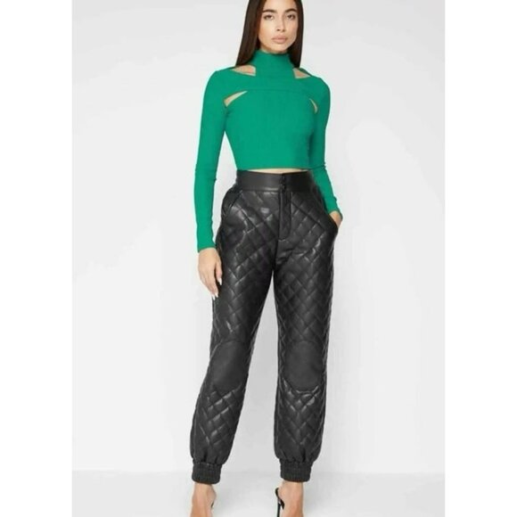 Manière De Voir Women’s Vegan Leather Quilted Joggers Size 0 | High Waist Faux L - Picture 12 of 12